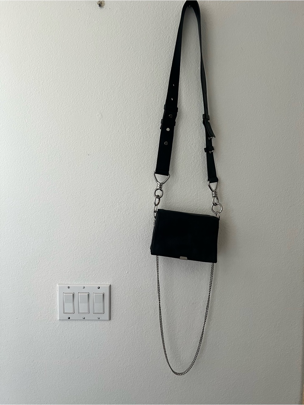 All Saints Black Leather Crossbody Clutch with Chain & Wide Strap - Picture 13 of 16